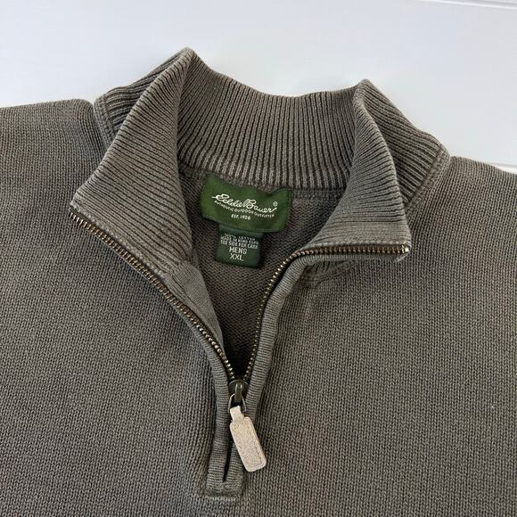 Eddie Bauer Men’s 1/4 Zip Brown Sweater men’s size XXL y2k - Picture 4 of 6